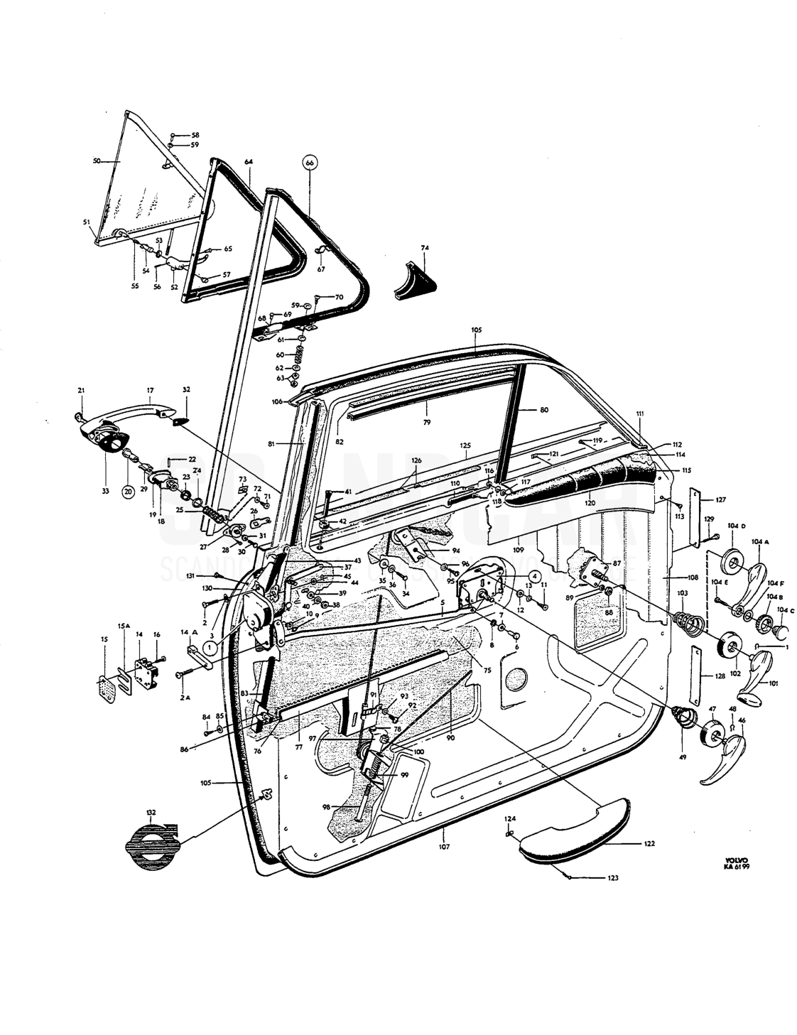 components, forward doors, components - Explosionszeichnung, Karosserie, Volvo Amazon B18