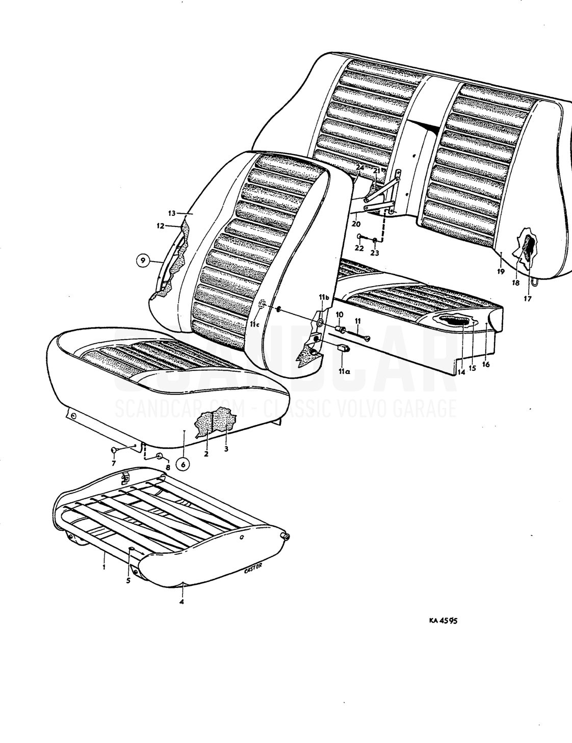 Front seats, rear seat, Upholstery combinations - Explosionszeichnung, Karosserie, Volvo Amazon B18