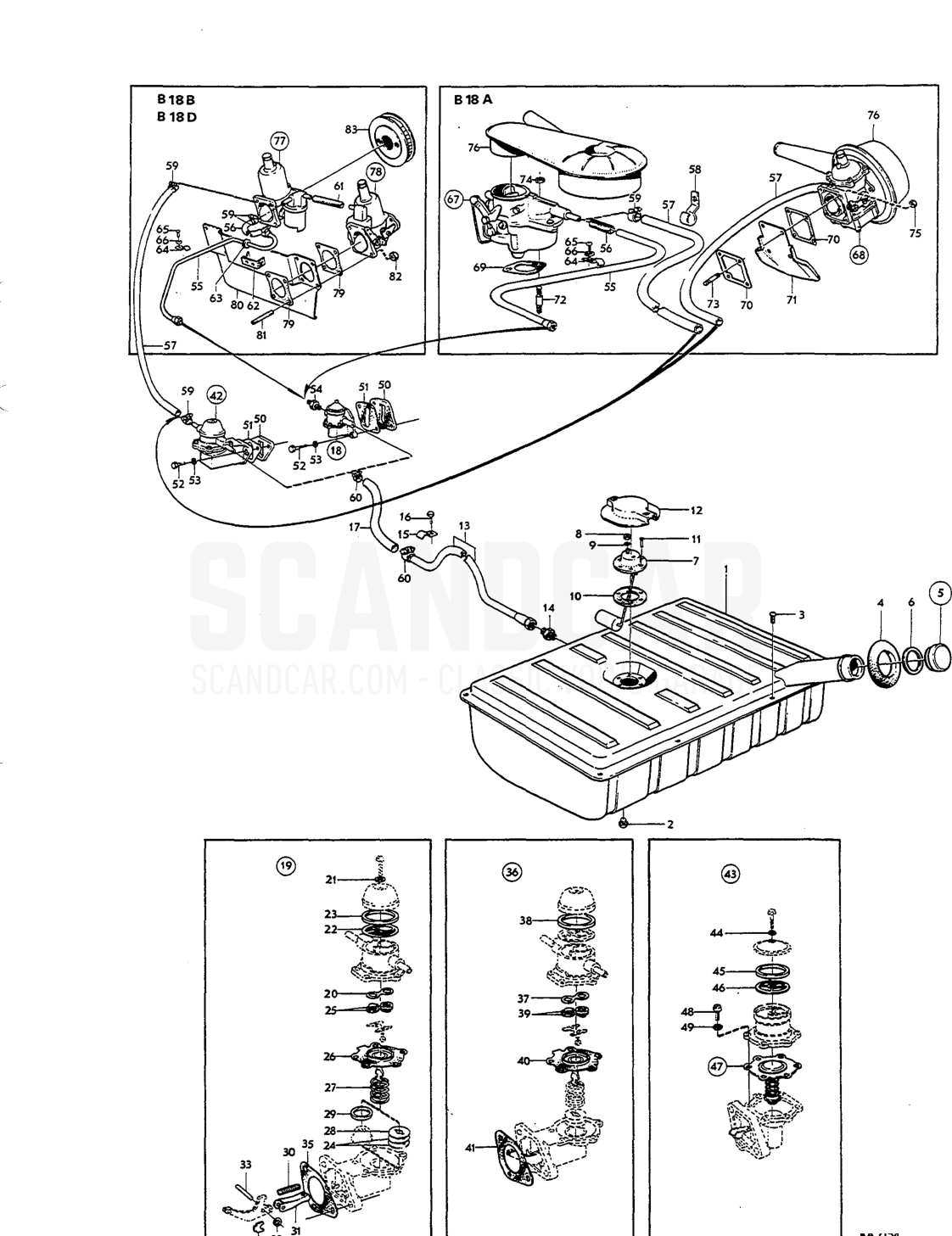 Fuel system Del - Explosionszeichnung, Sonstige Teile, Volvo Amazon B18