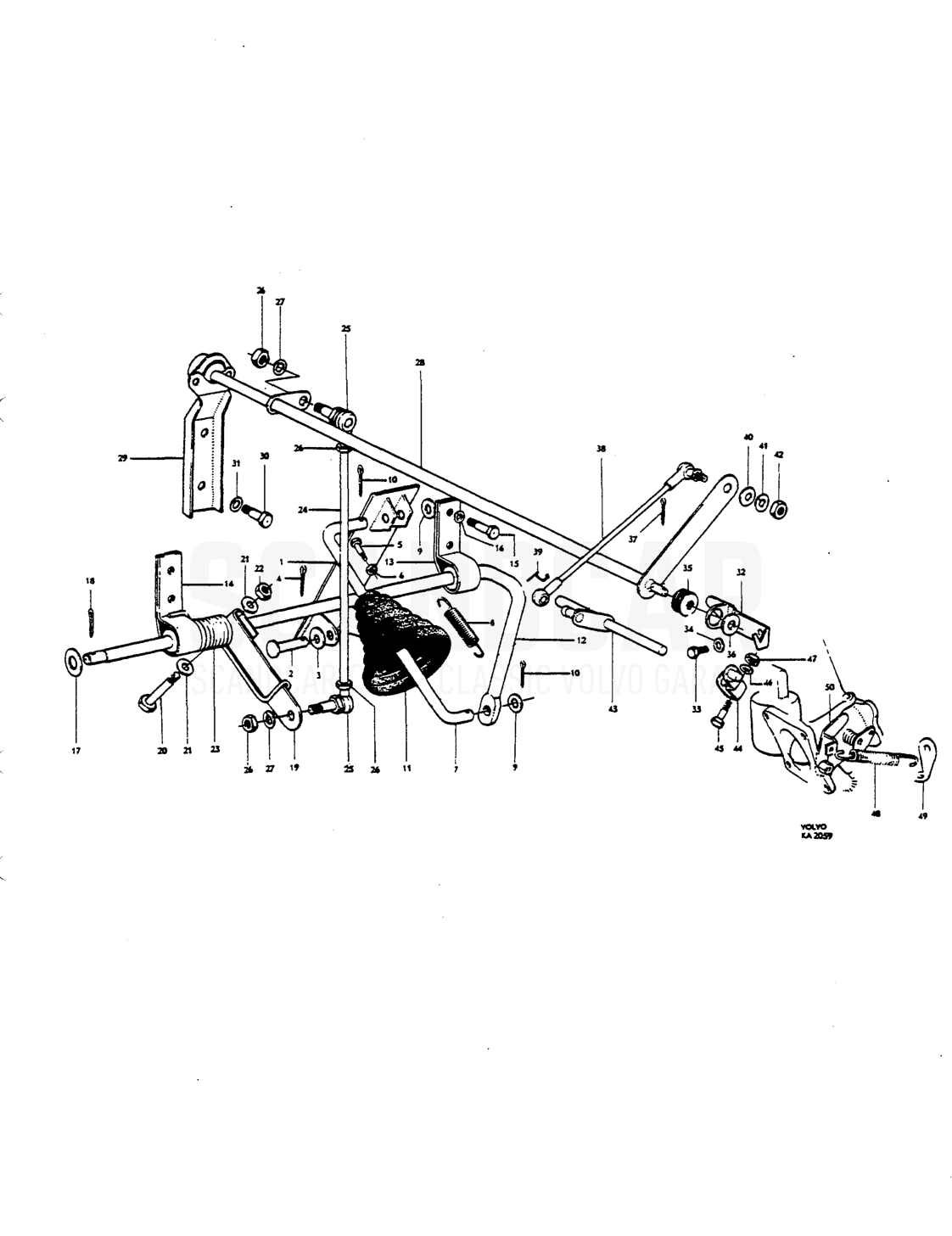 Throttle linkage, LHD Anmärlcning - Explosionszeichnung, Betätigungsgestänge, Volvo P1800 S