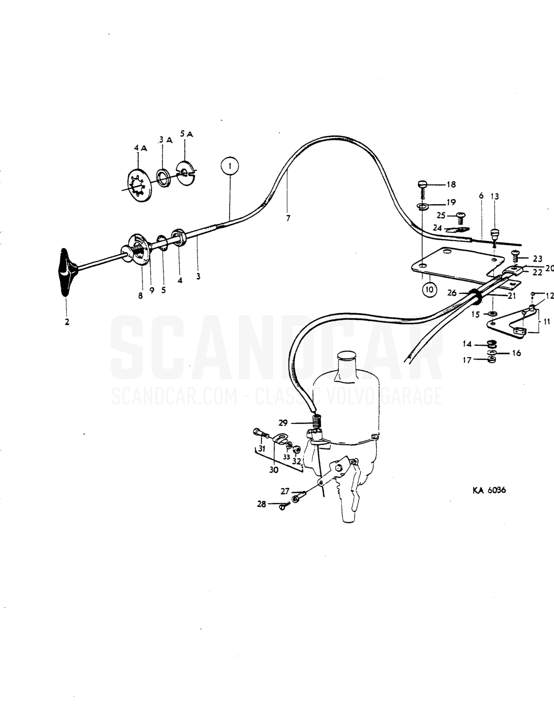Choke linkage - Explosionszeichnung, Betätigungsgestänge, Volvo P1800 S