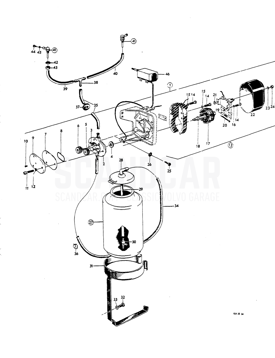Windscreen per motor - Explosionszeichnung, Elektrische Ausrüstung, Volvo P1800 S