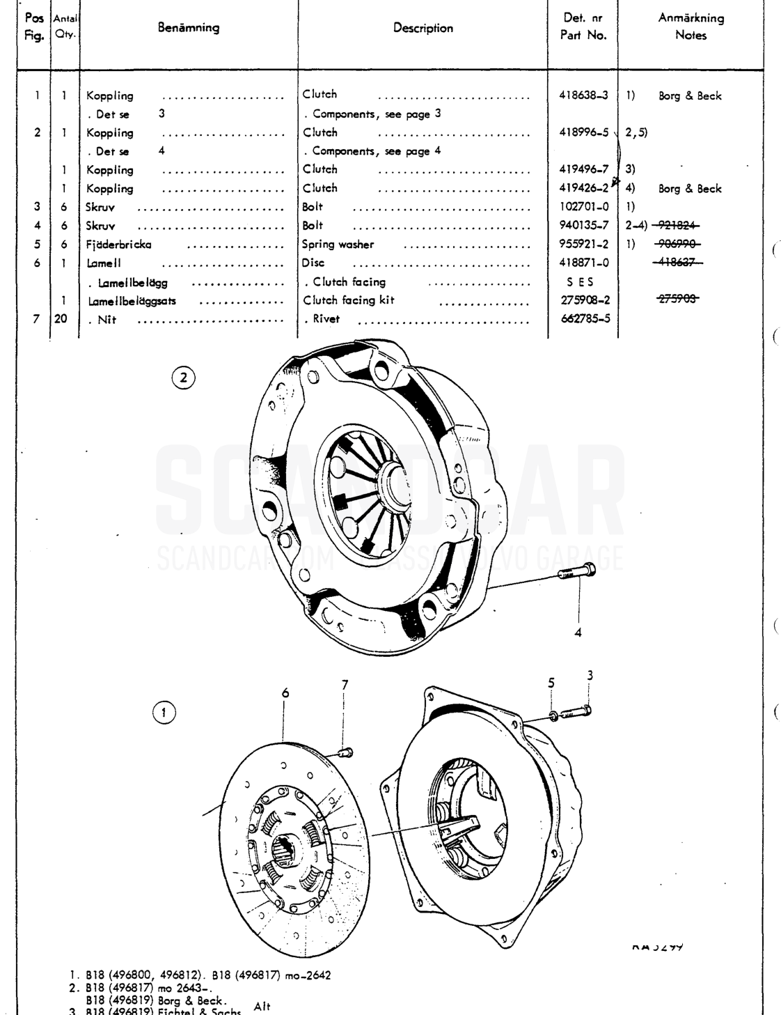 Clutch - Explosionszeichnung, Antriebsstrang - Hinterachse, Volvo P1800 S