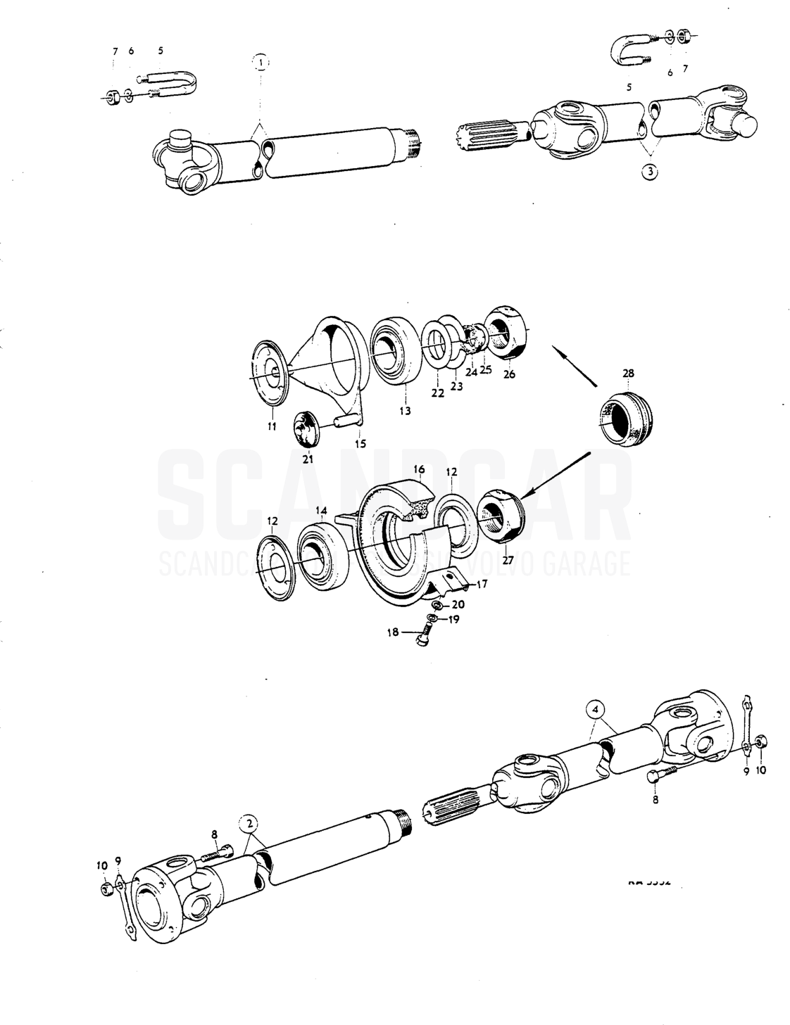 Propeller shoft Del - Explosionszeichnung, Antriebsstrang - Hinterachse, Volvo P1800 S
