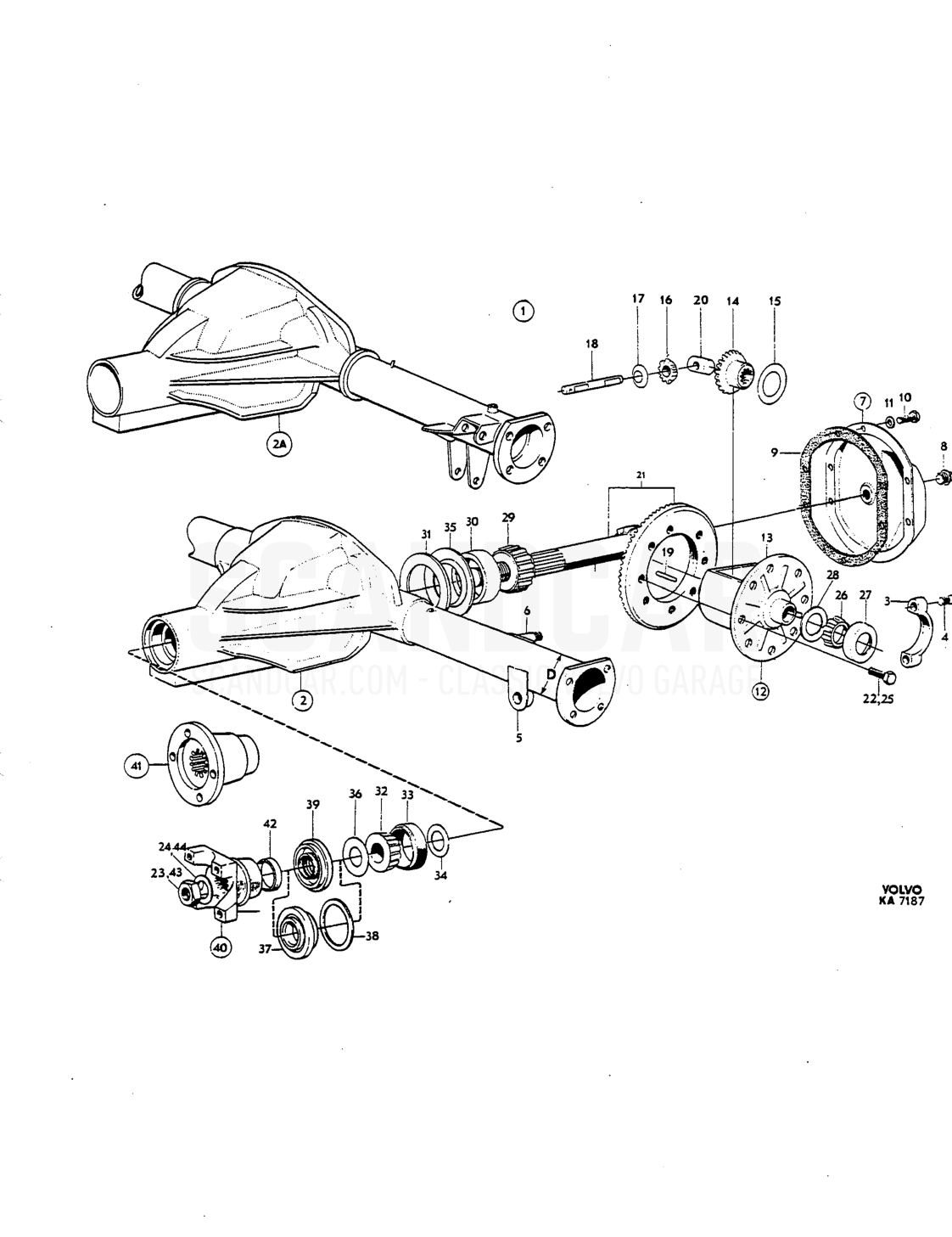 Rear axle - Explosionszeichnung, Antriebsstrang - Hinterachse, Volvo P1800 S
