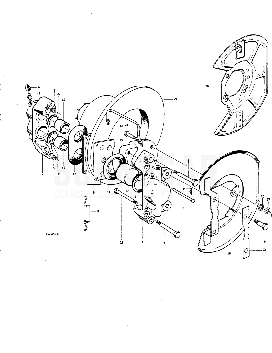 Front wheel brckes - Explosionszeichnung, Bremsen, Volvo P1800 S