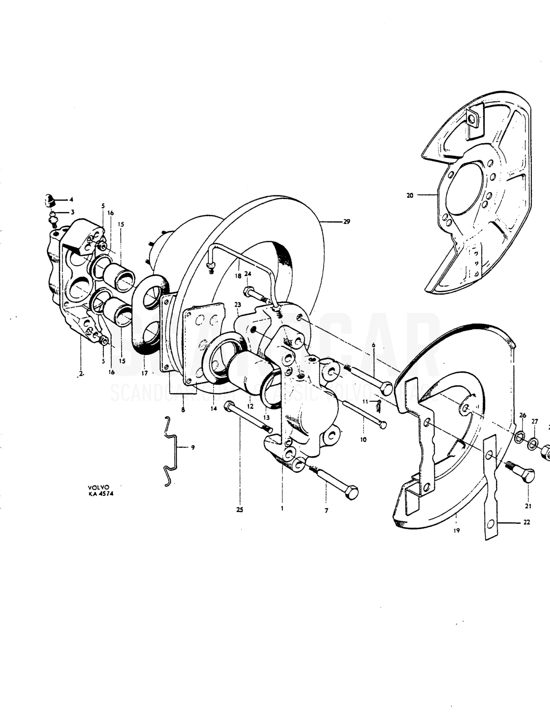 Front wheel brakes - Explosionszeichnung, Bremsen, Volvo P1800 S