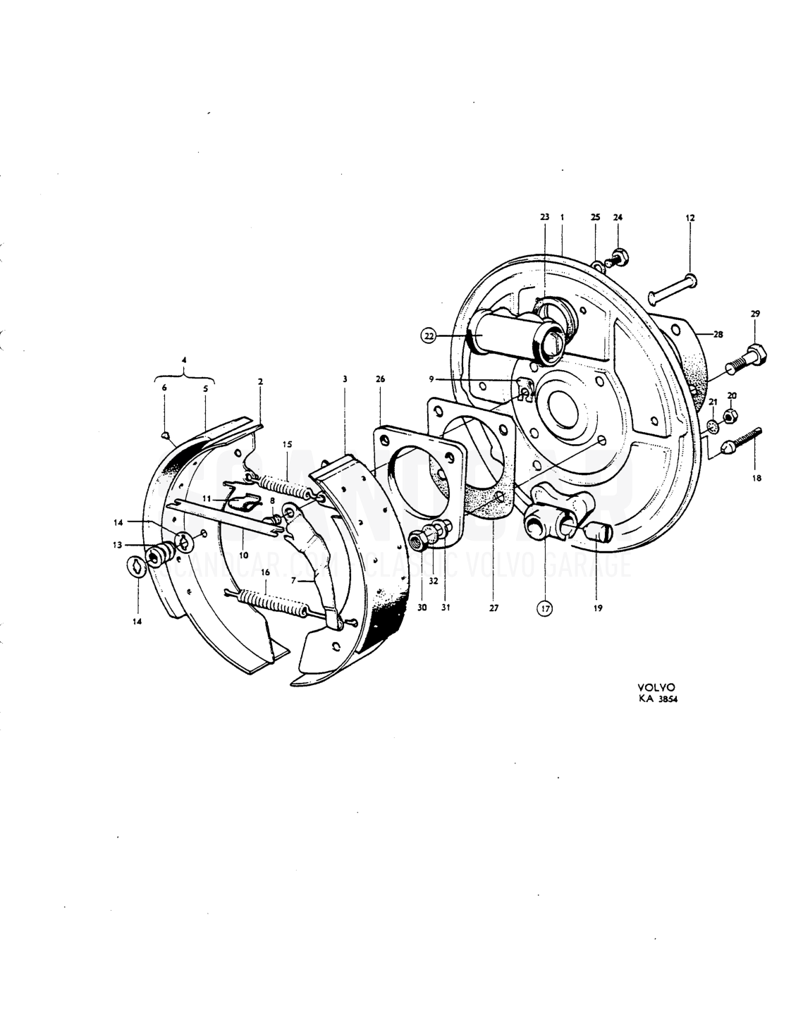Rear wheel brakes single circuit Noies - Explosionszeichnung, Bremsen, Volvo P1800 S