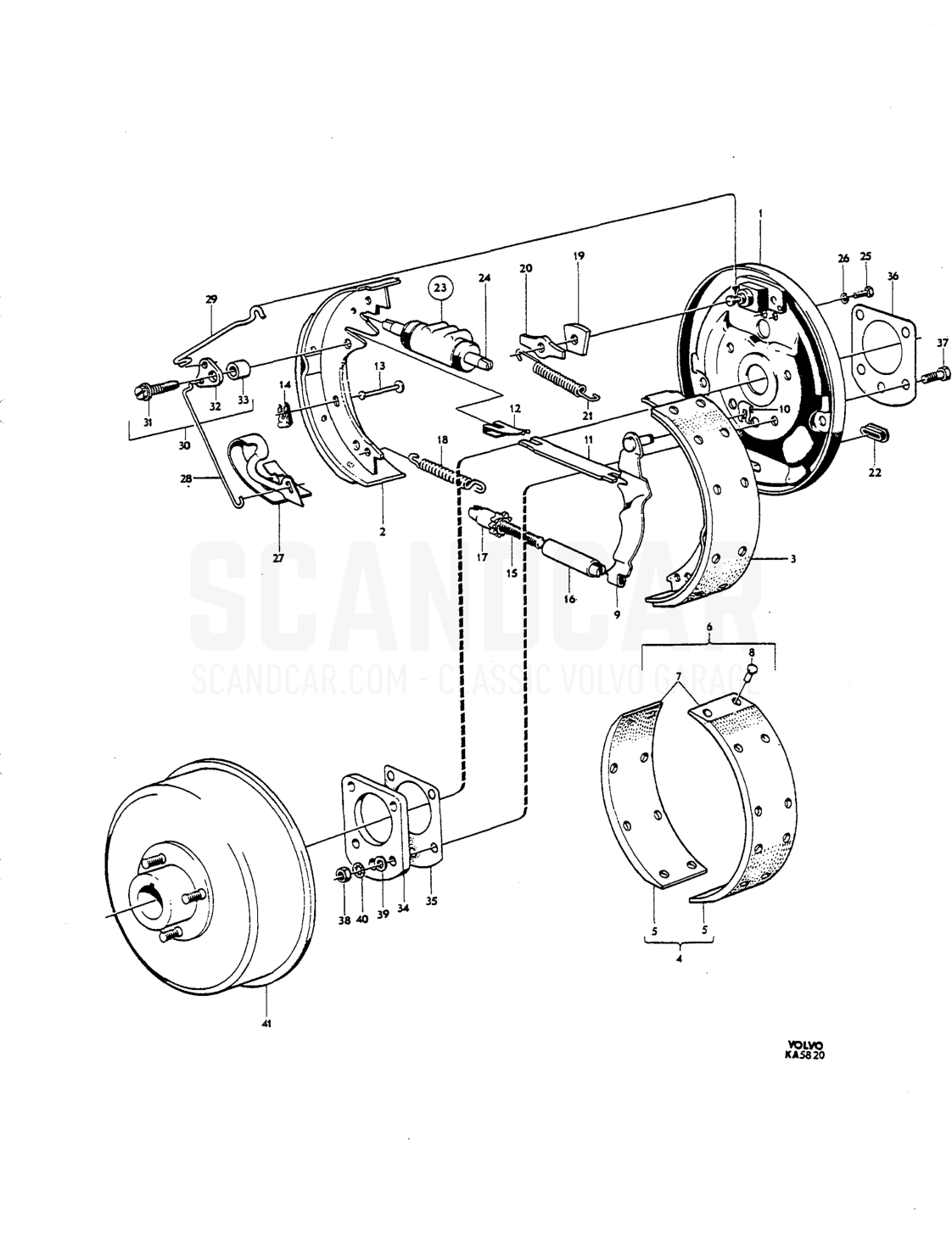 Rear wheel brakes single circuit - Explosionszeichnung, Bremsen, Volvo P1800 S