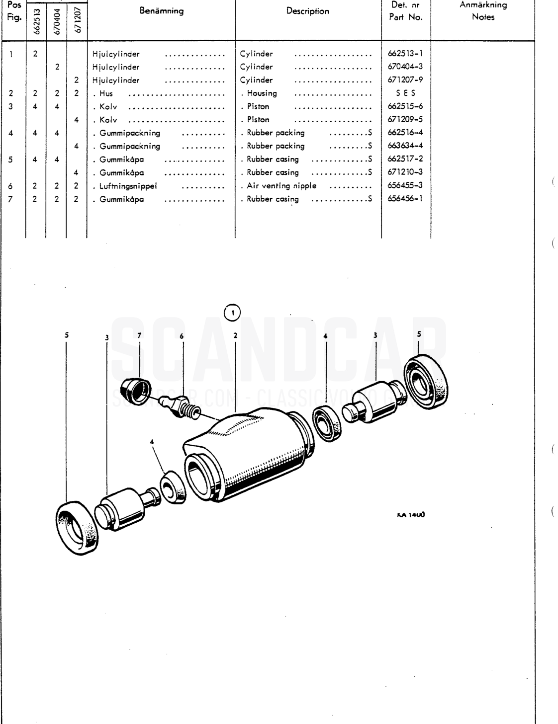 Wheel unit cylinders - Explosionszeichnung, Bremsen, Volvo P1800 S