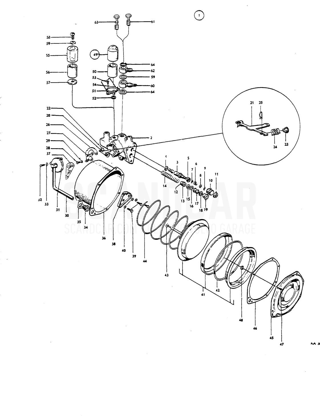 Vacuum-servo brake cylinder - Explosionszeichnung, Bremsen, Volvo P1800 S