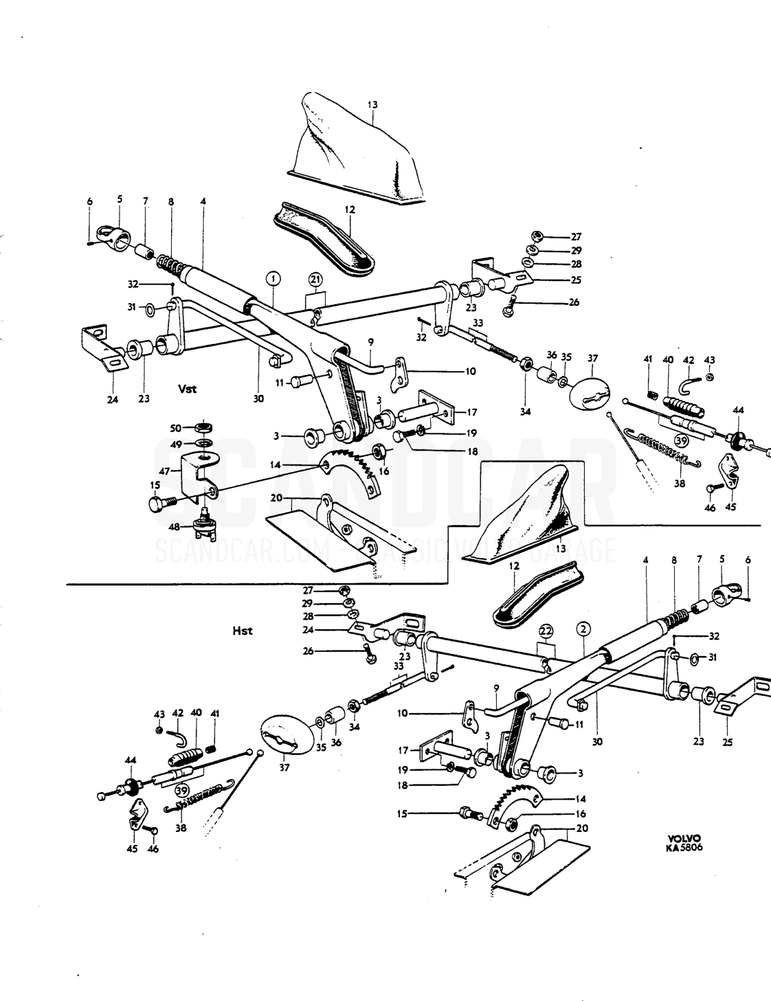 Handbrake control linkage - Explosionszeichnung, Bremsen, Volvo P1800 S