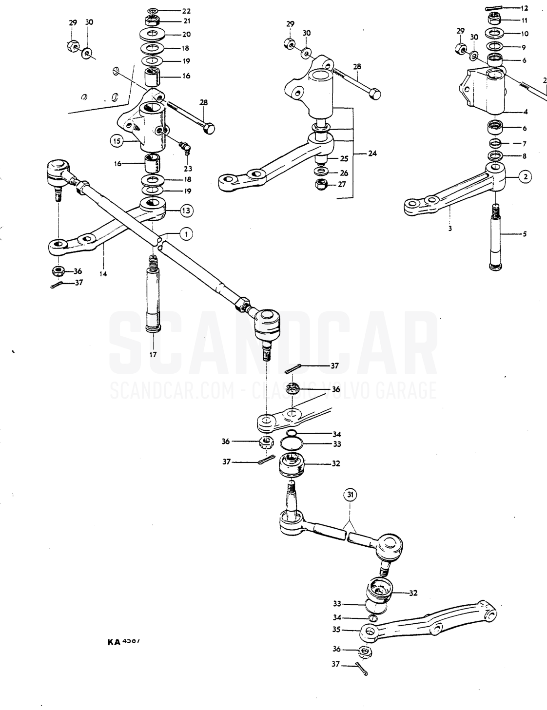 Steering gear - Explosionszeichnung, Vorderachse - Räder - Lenkung, Volvo P1800 S