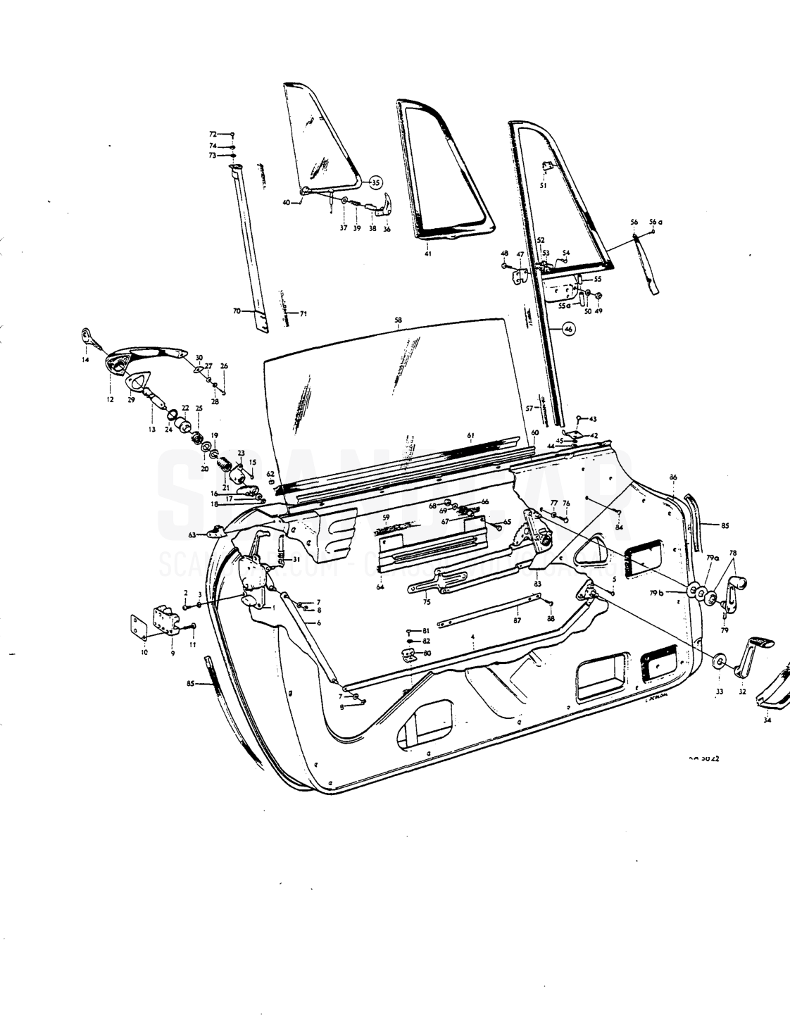 Door components - Explosionszeichnung, Karosserie, Volvo P1800 S
