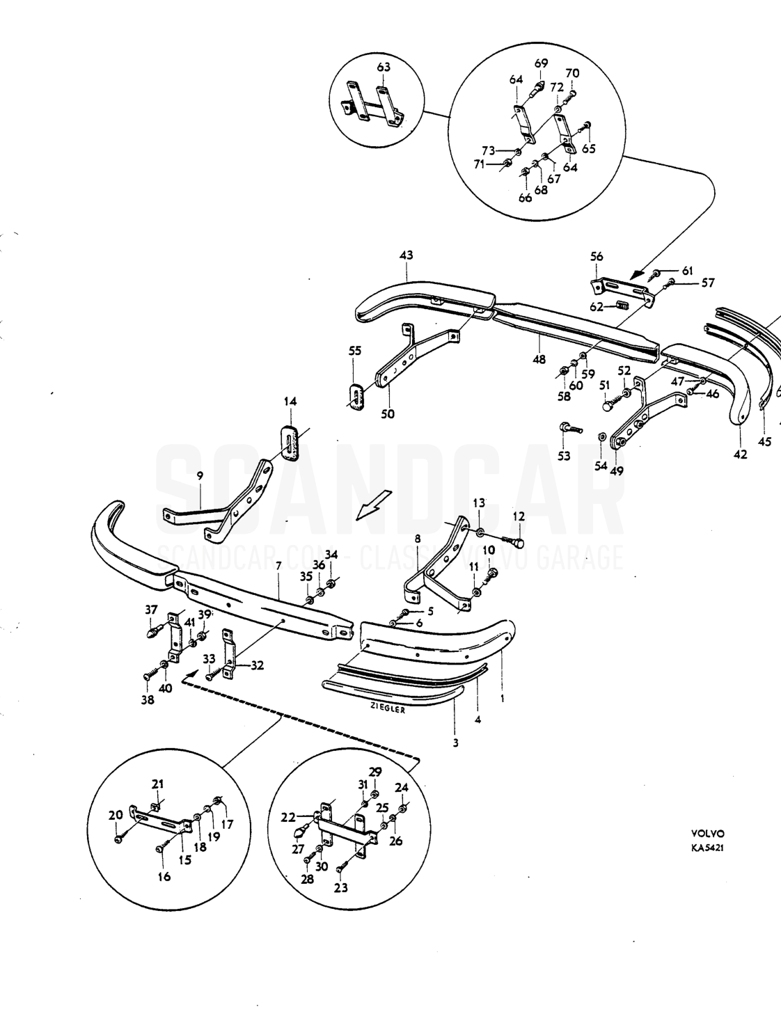 incl .Bumpers - Explosionszeichnung, Karosserie, Volvo P1800 S