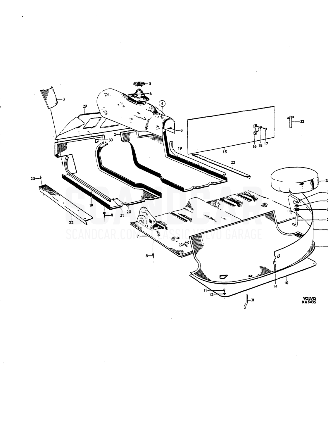 Mats, sill plotes spare wheel mountings - Explosionszeichnung, Karosserie, Volvo P1800 S