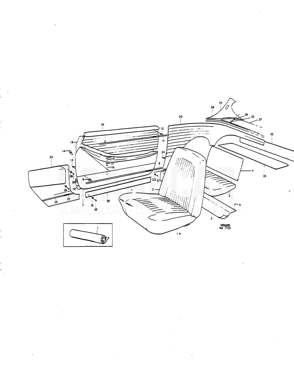 nterior uphol stery Upholstery combinations - Explosionszeichnung, Karosserie, Volvo P1800 S