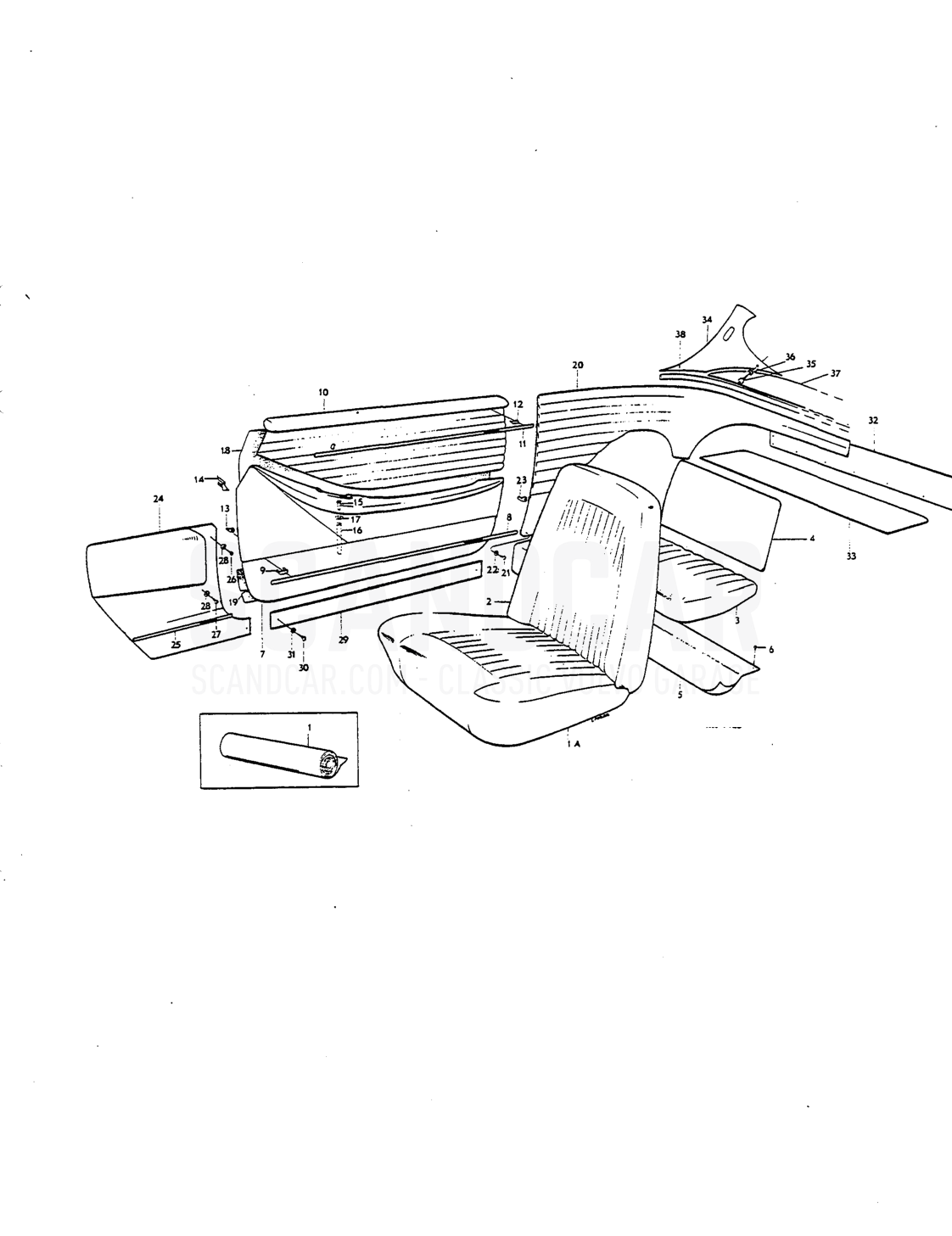 lnterior upholstery Upholstery combination - Explosionszeichnung, Karosserie, Volvo P1800 S