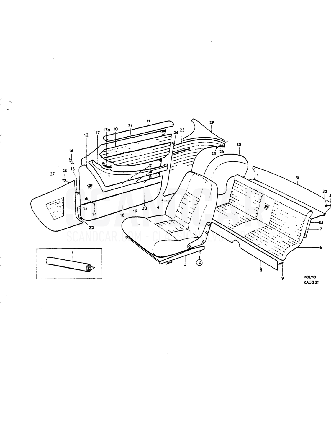 lnterior upho lstery Upholstery combinations - Explosionszeichnung, Karosserie, Volvo P1800 S