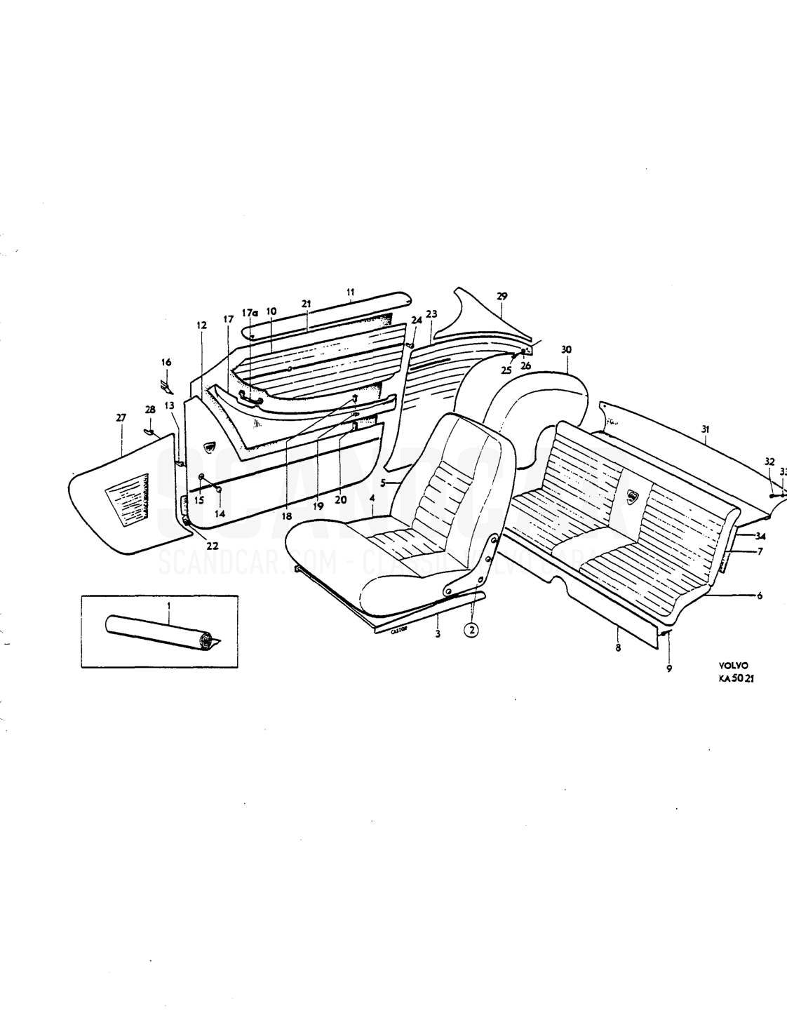 lnterior upho lstery Upholstery combination - Explosionszeichnung, Karosserie, Volvo P1800 S
