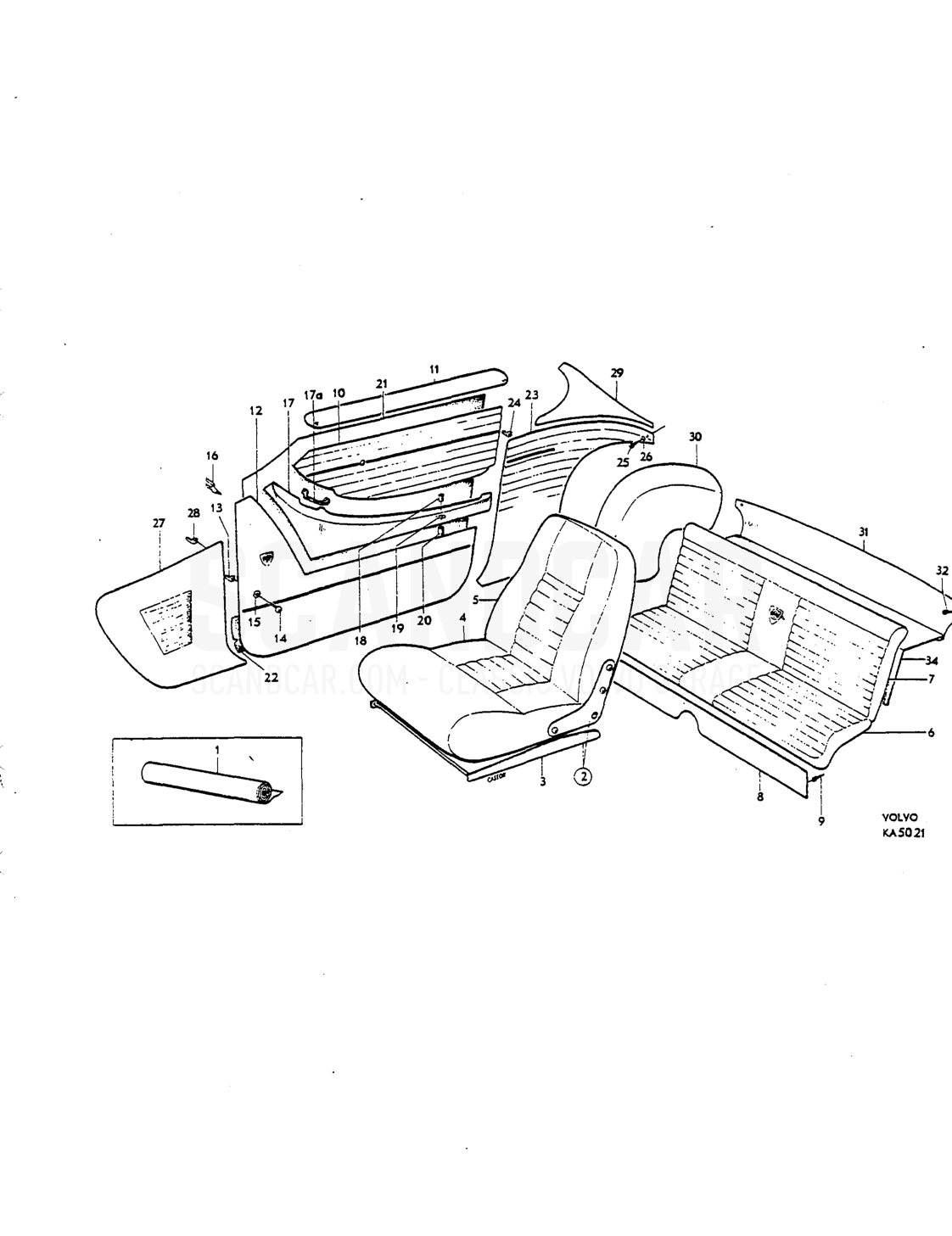 lnterior upholstery Upholstery combinations - Explosionszeichnung, Karosserie, Volvo P1800 S