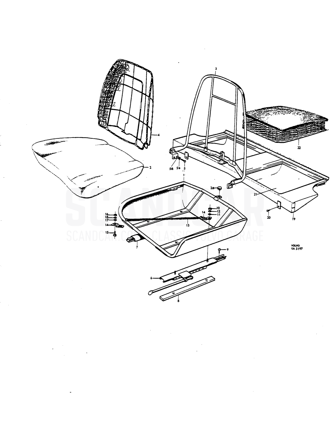 Front and reir seats Del. Parl - Explosionszeichnung, Karosserie, Volvo P1800 S