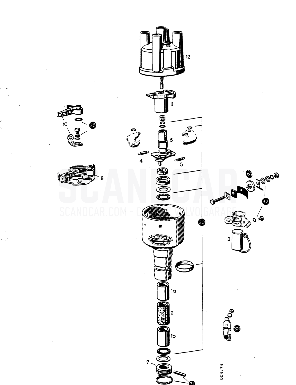 (BIS) Distributor sch - Explosionszeichnung, Elektrische Ausrüstung, Volvo P1800 S