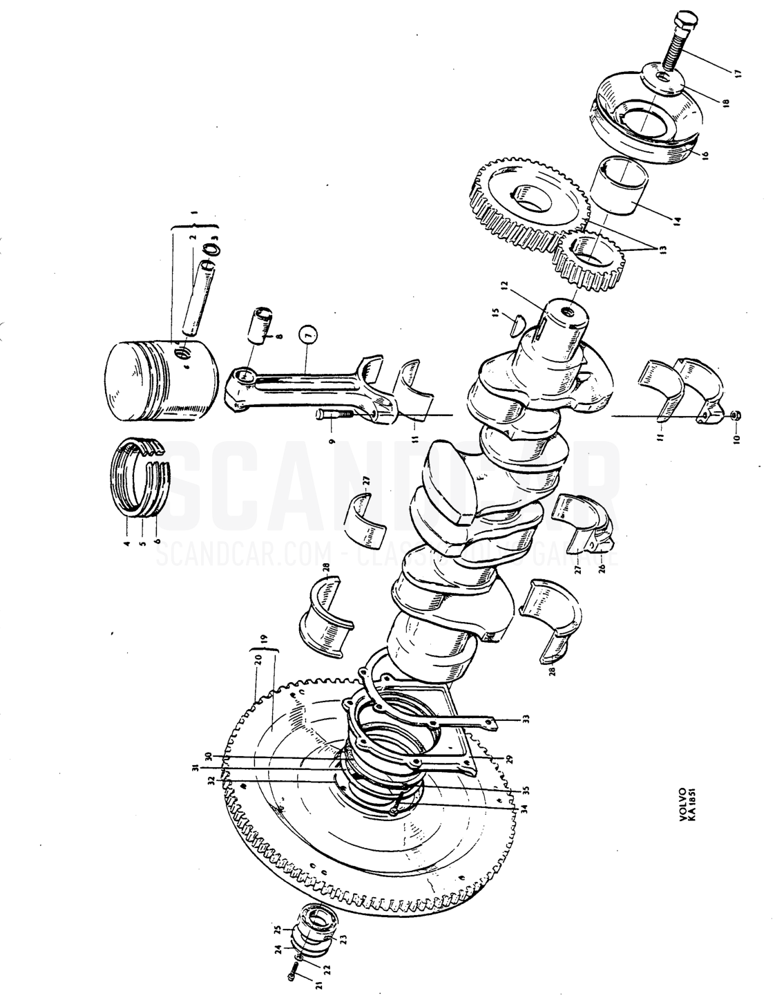 Crcnkshaft and related ports - Explosionszeichnung, Motor, Volvo P1800 S