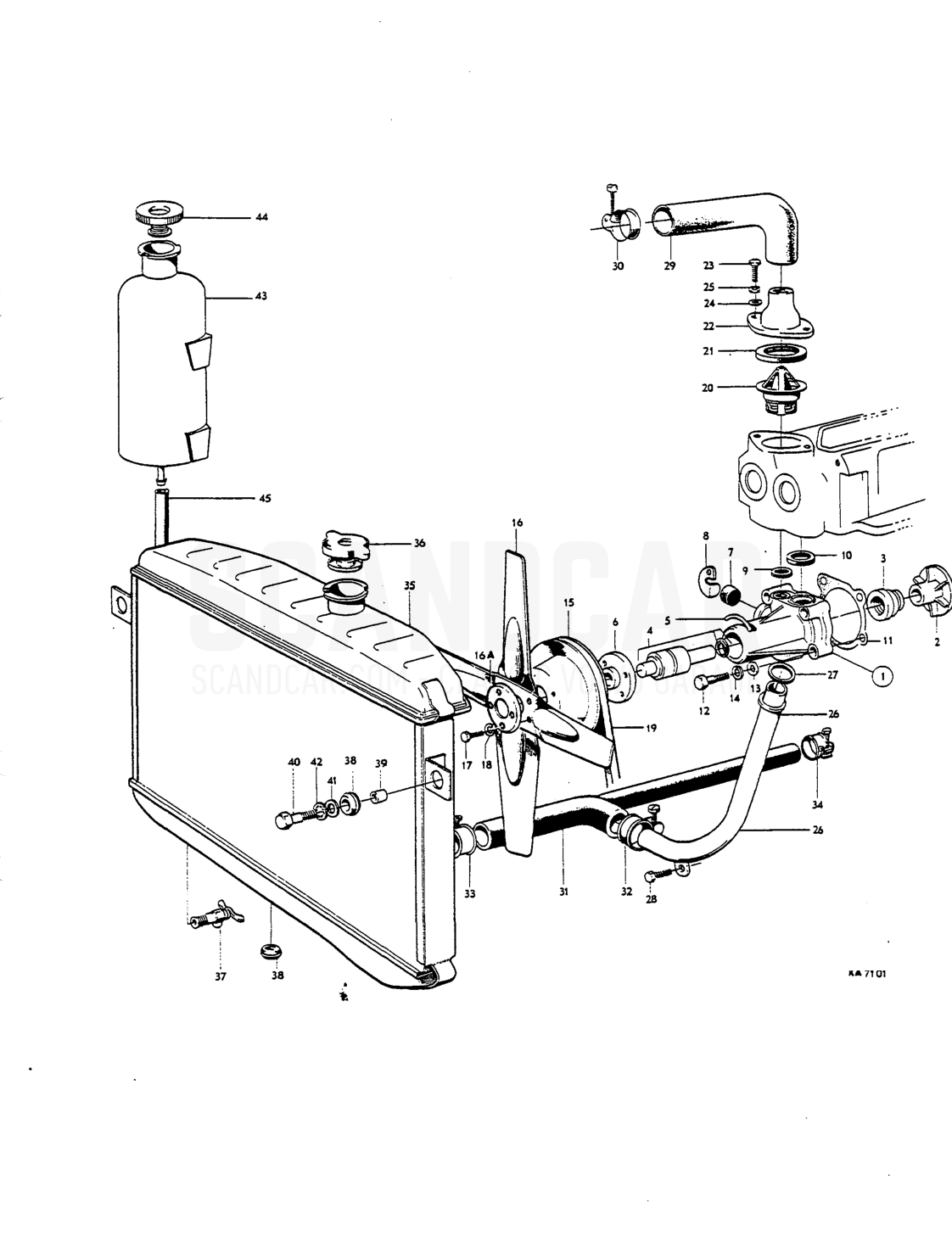 Cooling system - Explosionszeichnung, Kühlsystem, Volvo P1800 S