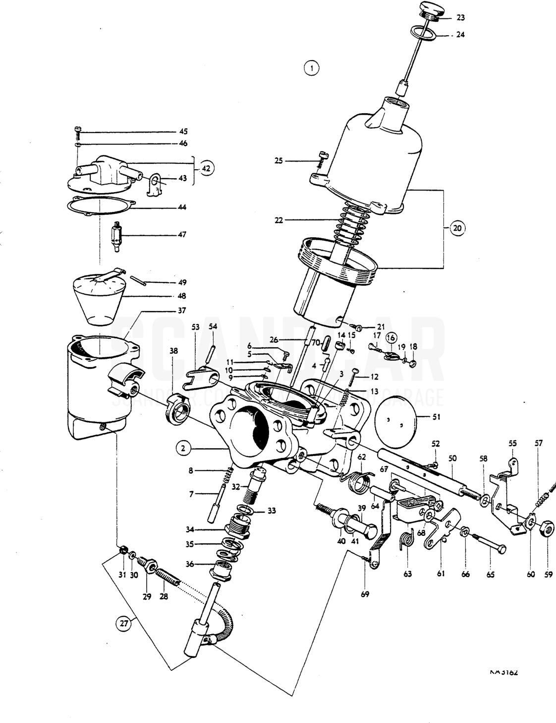 Carburetters - Explosionszeichnung, Kraftstoff- und Abgasanlage, Volvo P1800 S