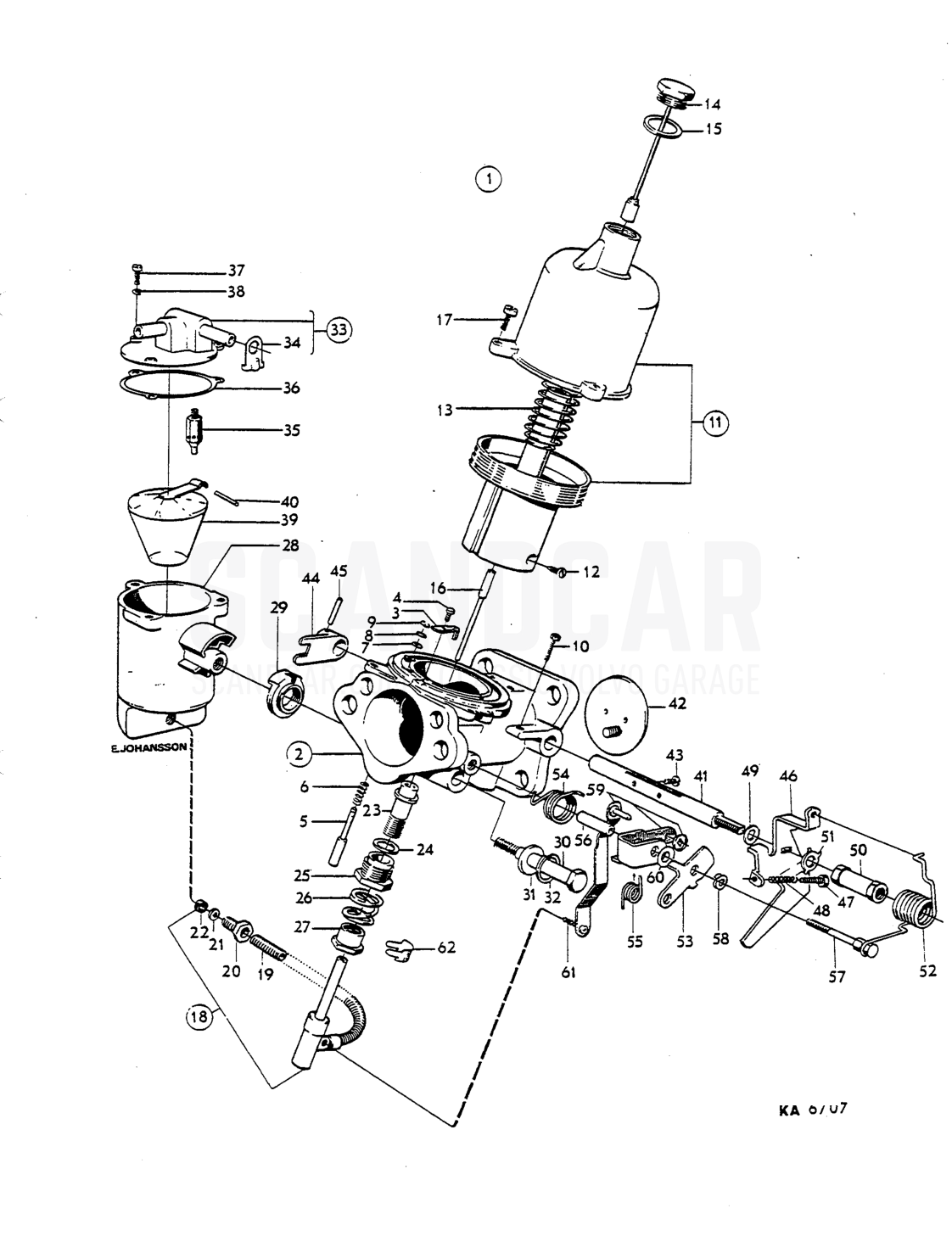 Carburetter - Explosionszeichnung, Kraftstoff- und Abgasanlage, Volvo P1800 S