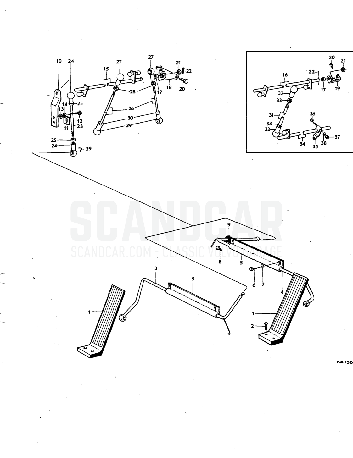 linkage Illustration Sats Kit - Explosionszeichnung, Betätigungsgestänge, Volvo P1800