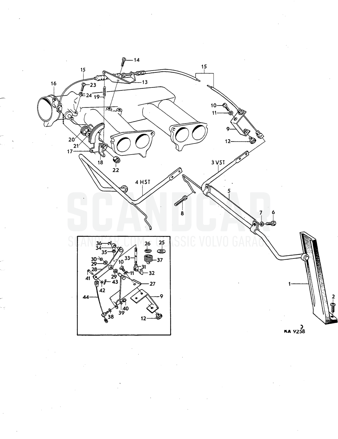linkage Illustration Sats Kit - Explosionszeichnung, Betätigungsgestänge, Volvo P1800