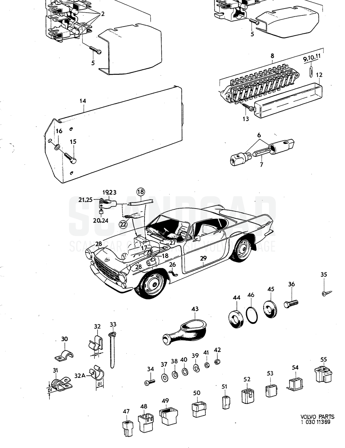 Illustration Contact Unit Sats Kit - Explosionszeichnung, Elektrische Ausrüstung, Volvo P1800
