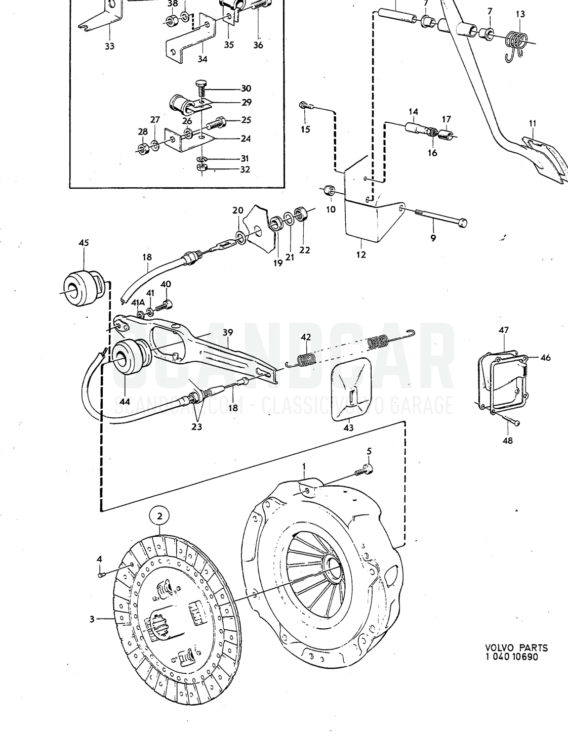 Clutch, clutch linkage Illustration Sats Kit - Explosionszeichnung, Antriebsstrang - Hinterachse, Volvo P1800
