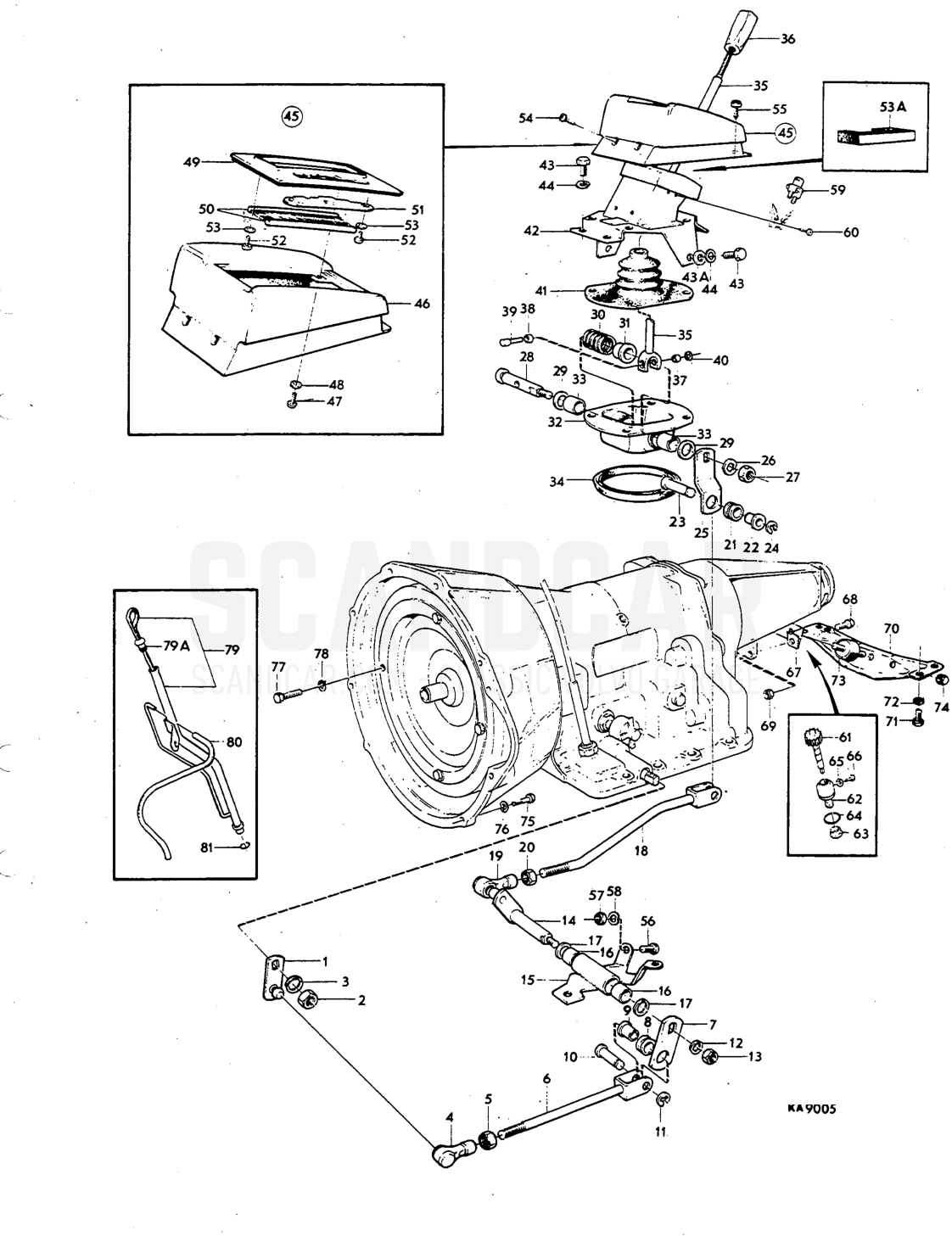 Illustration Mountings Lever housing and control Sats Kit - Explosionszeichnung, Motor, Volvo P1800