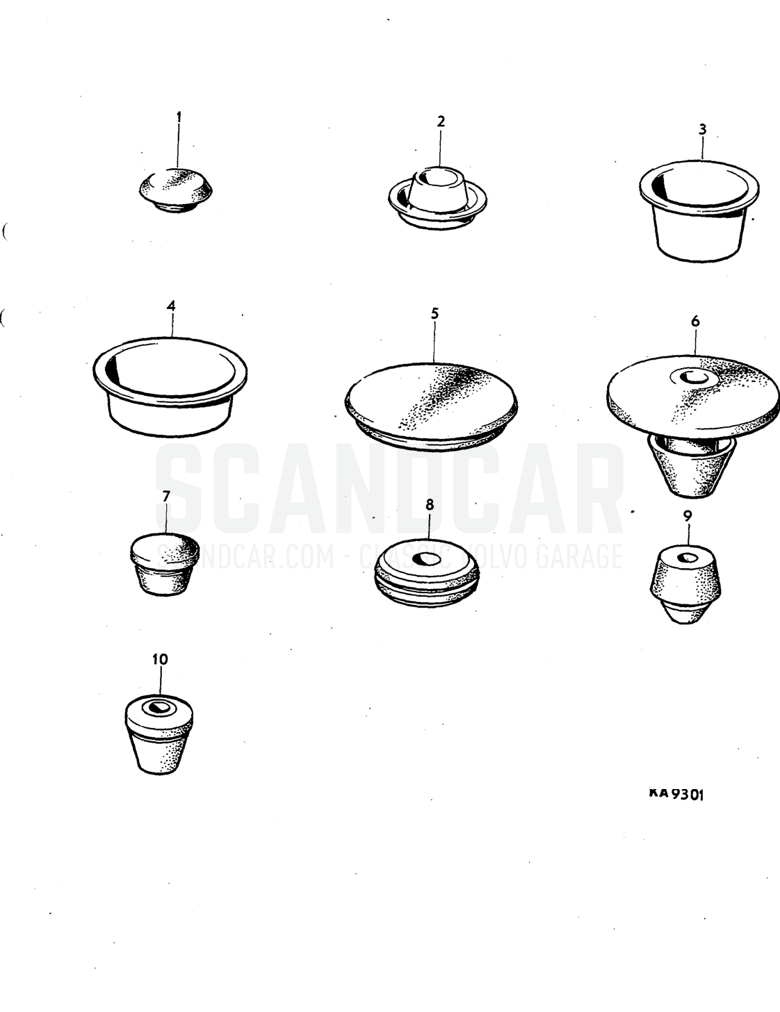 Rubber plugs Illustration Sats Kit - Explosionszeichnung, Karosserie, Volvo P1800