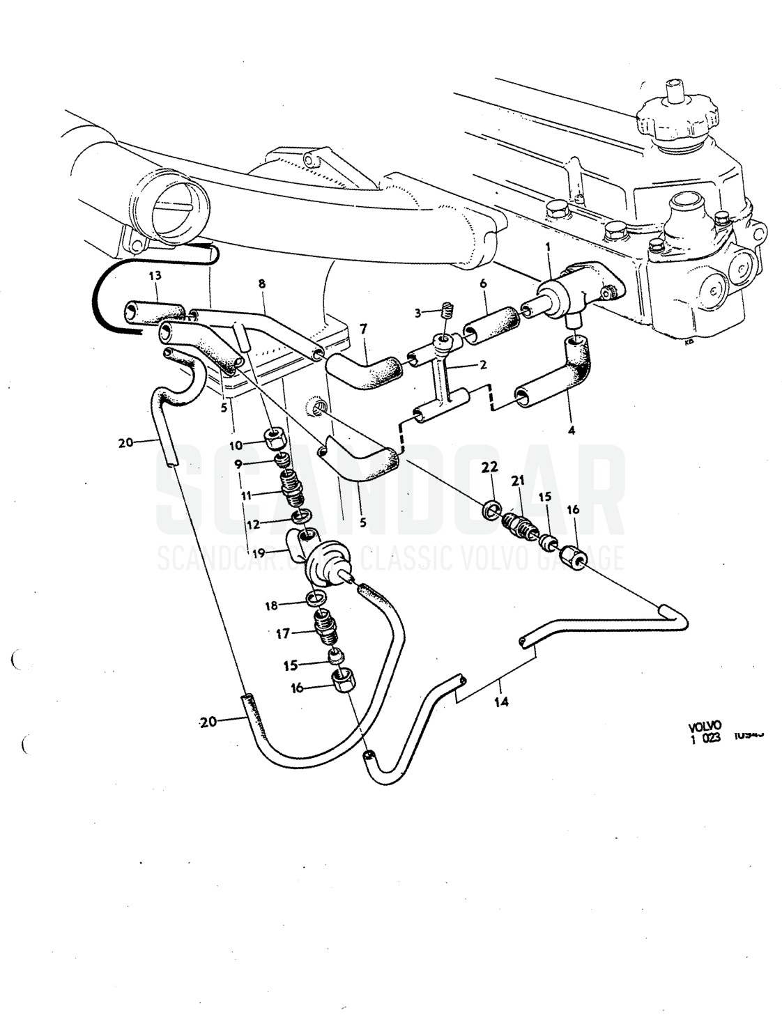 recirculation system Illustration MRA Sats Kit - Explosionszeichnung, Kraftstoff- und Abgasanlage, Volvo P1800