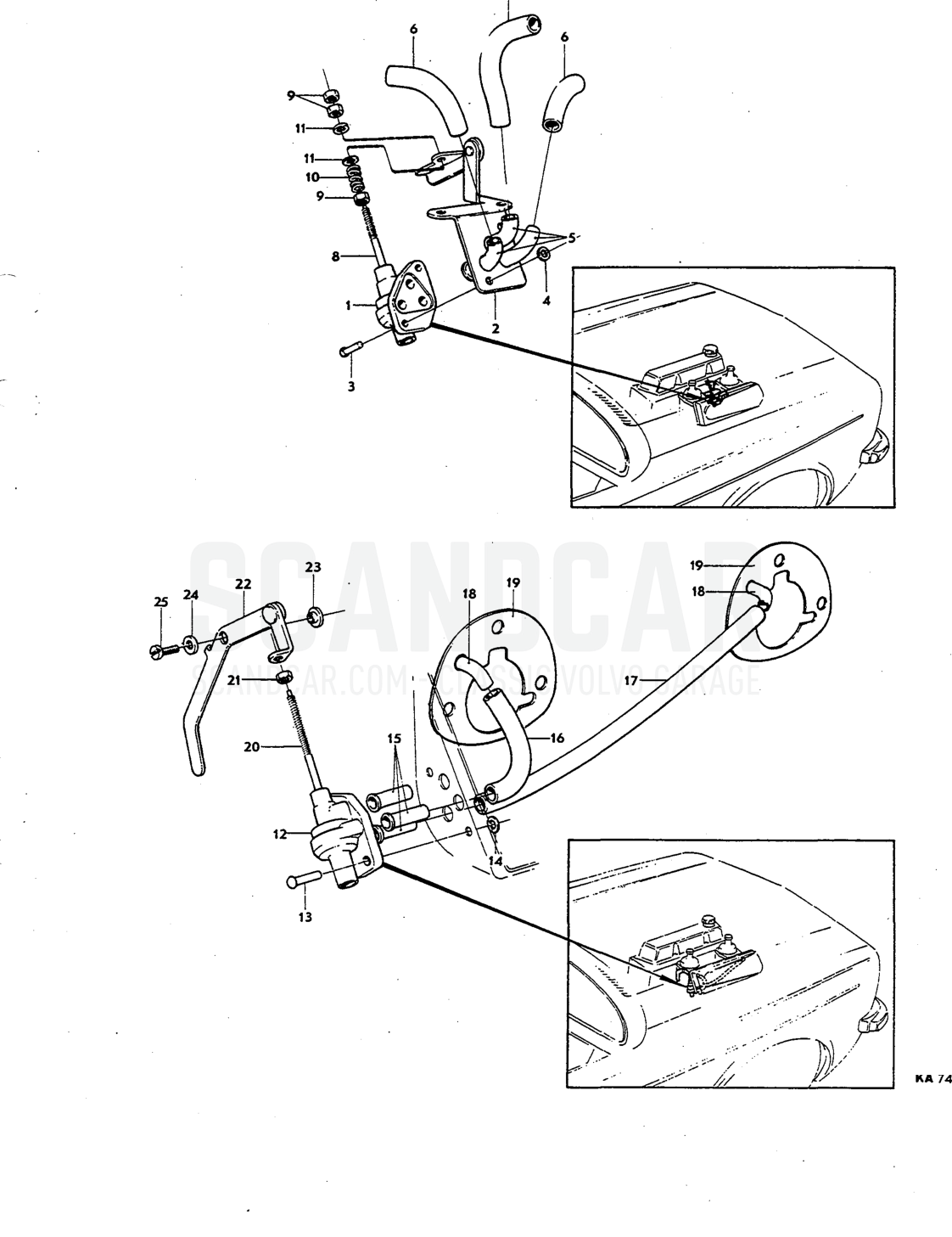 unit Illustration carburetter engine Sats Kit - Explosionszeichnung, Kraftstoff- und Abgasanlage, Volvo P1800