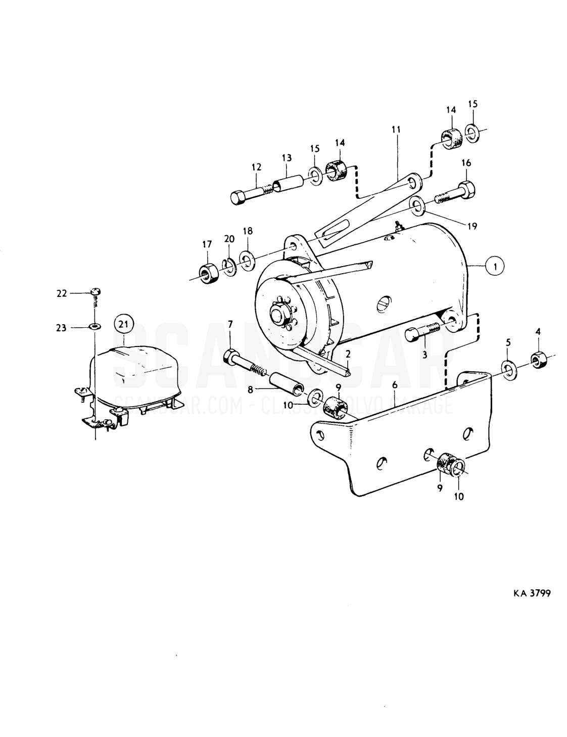 Reservdel skata log Dynamo, charging relay - Explosionszeichnung, Elektrische Ausrüstung, Volvo PV544 / P210 B18