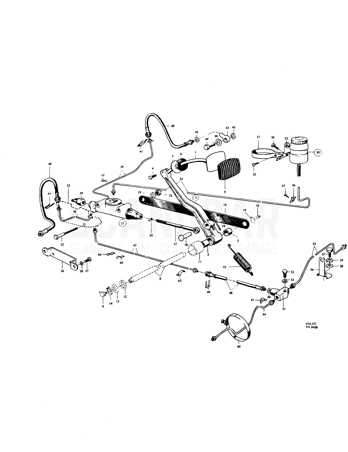 Foot brake contro nkage, hydraulic brake lines Paris ---lo. - Explosionszeichnung, Bremsen, Volvo PV544 / P210 B18