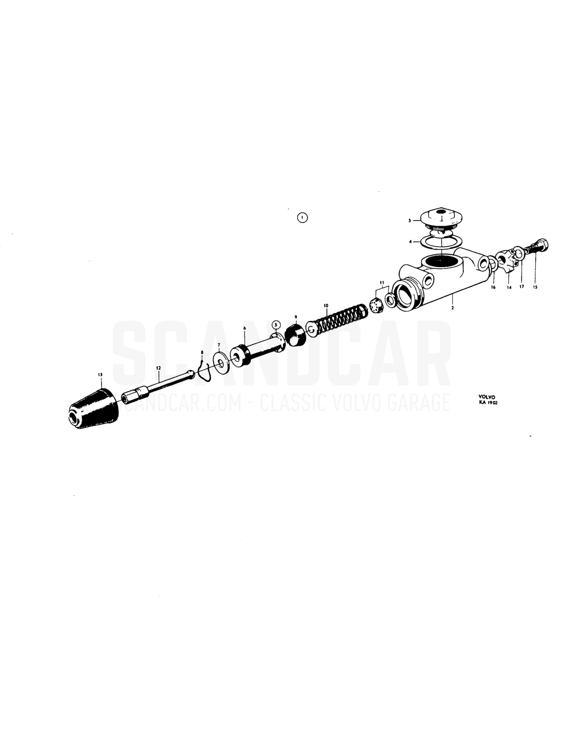 Master cylinder - Explosionszeichnung, Bremsen, Volvo PV544 / P210 B18