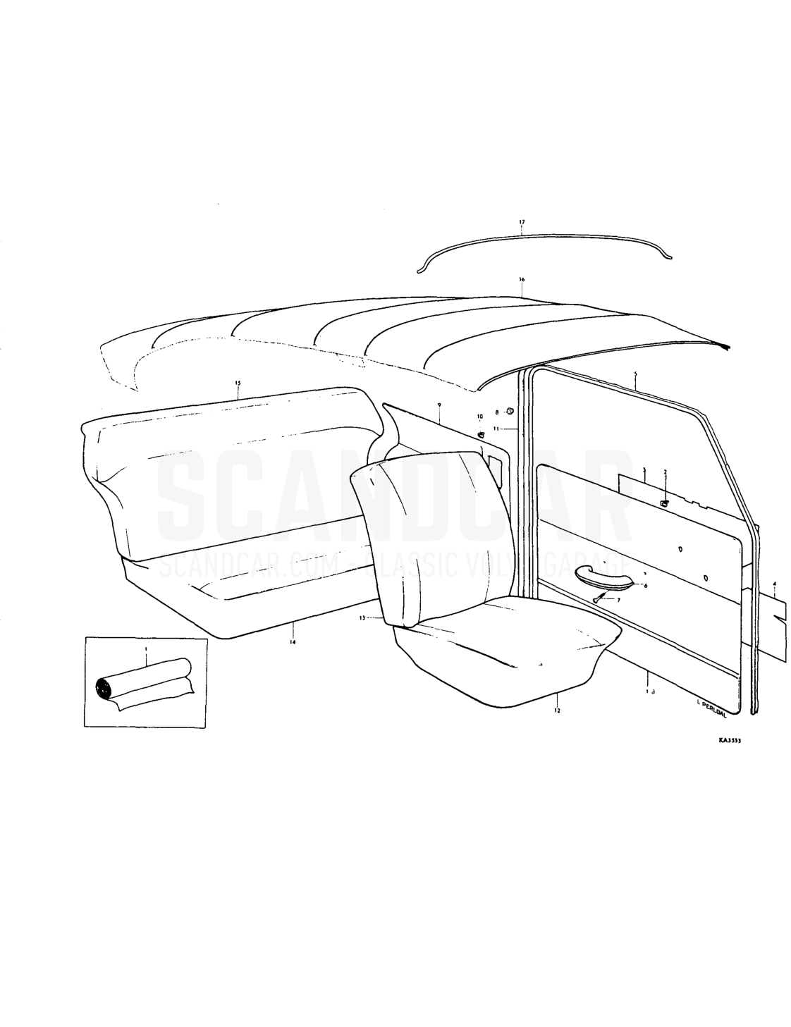 Upholstery Combinations Nole - Explosionszeichnung, Karosserie, Volvo PV544 / P210 B18
