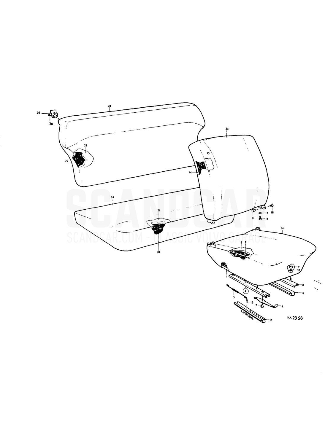 Front and rear seats - Explosionszeichnung, Karosserie, Volvo PV544 / P210 B18