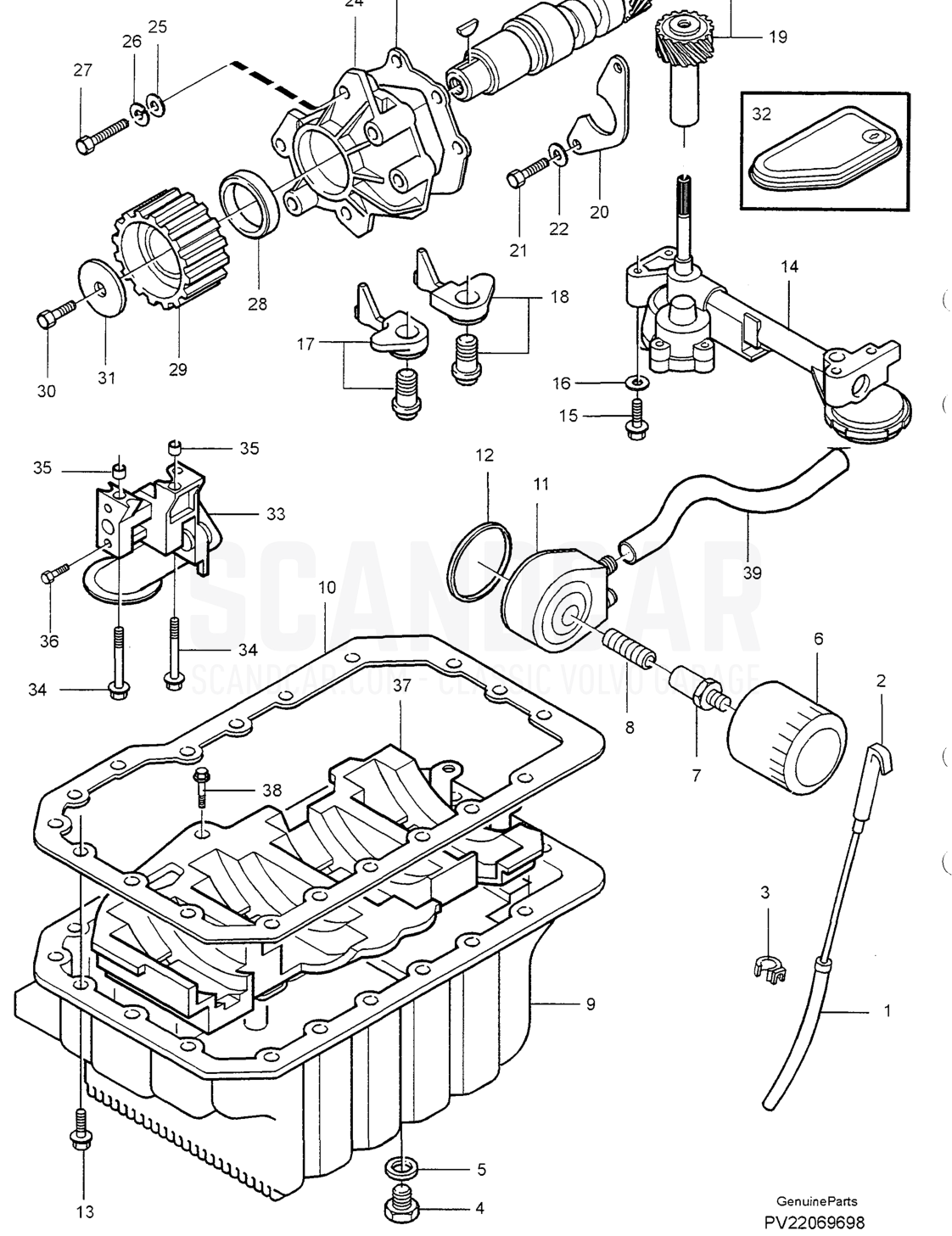 LUBRICATING SYSTEM - Explosionszeichnung, Sonstige Teile, Volvo S40/V40er-Serie ab 1996
