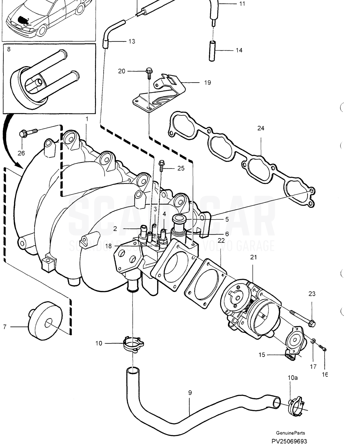 CRANKCASE VENTILATION - Explosionszeichnung, Sonstige Teile, Volvo S40/V40er-Serie ab 1996