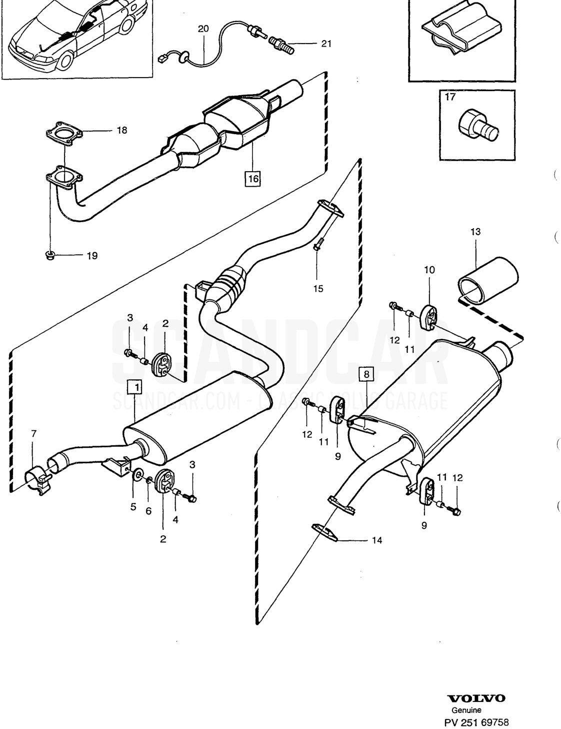EXHAUST SYSTEM - Explosionszeichnung, Sonstige Teile, Volvo S40/V40er-Serie ab 1996