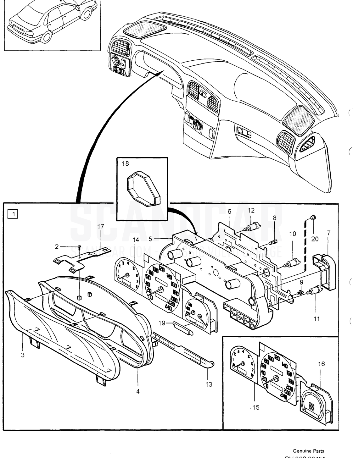COMBINED INSTRUMENT ELECTRIC - Explosionszeichnung, Elektrische Ausrüstung, Volvo S40/V40er-Serie ab 1996