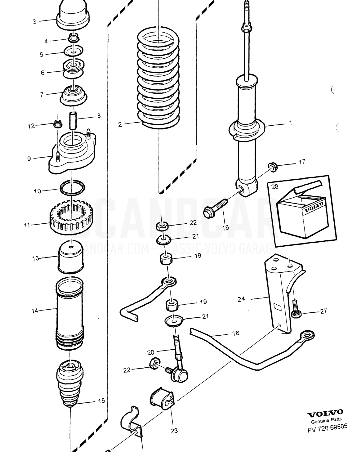 REAR SUSPENSION, SPRINGS - Explosionszeichnung, Rahmen - Federn, Volvo S40/V40er-Serie ab 1996