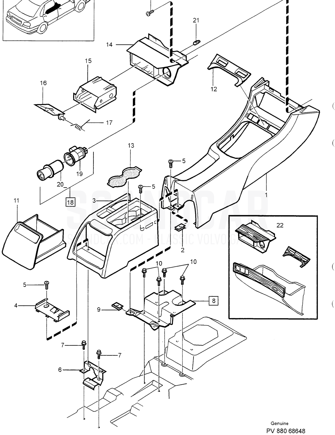 GLOVE COMPARTMENT - Explosionszeichnung, Karosserie, Volvo S40/V40er-Serie ab 1996